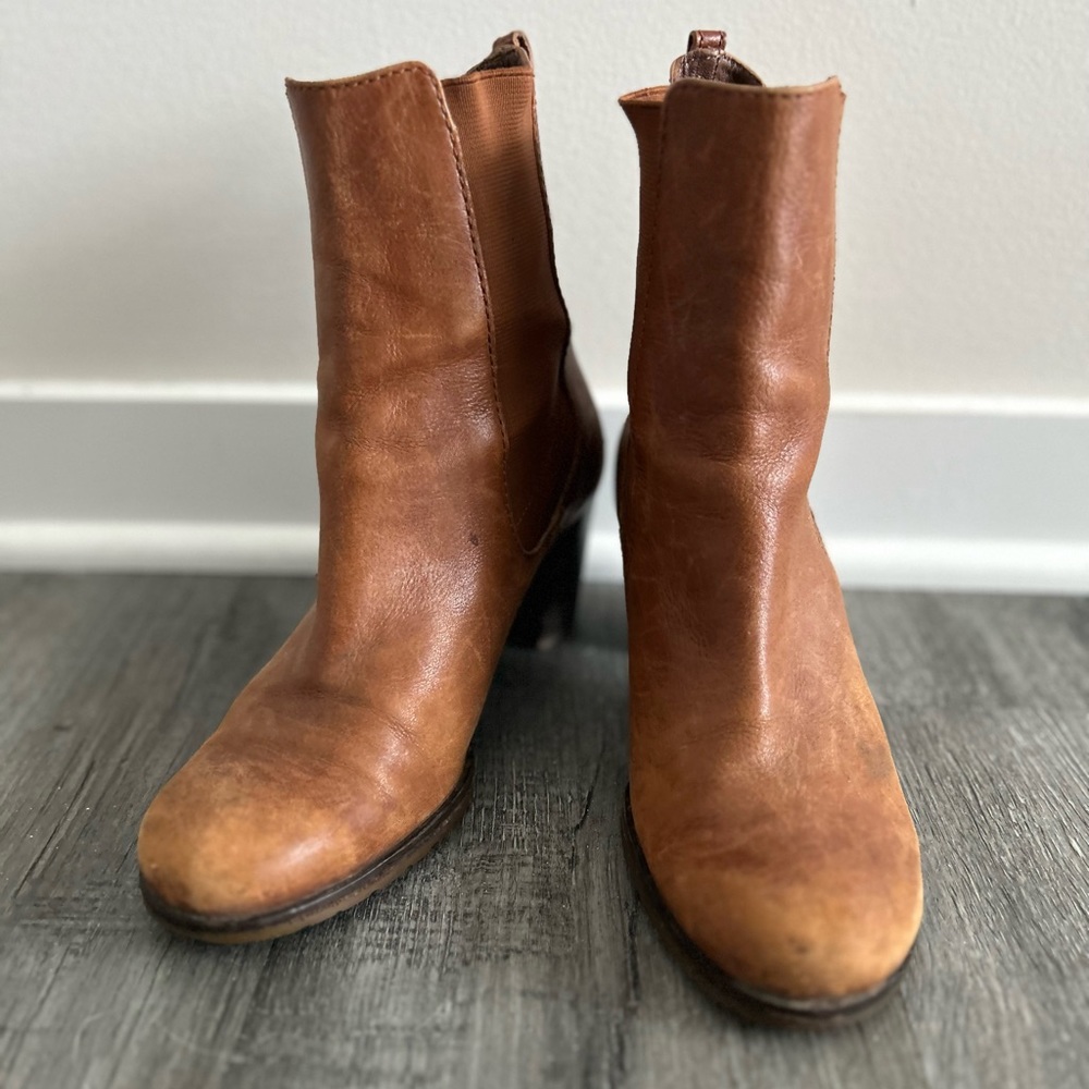Brown leather boot heels